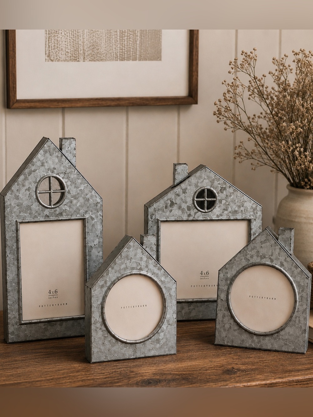 Pottery Barn Galvanized House Frames Set of 4 Holiday Farmhouse Cottage Decor
